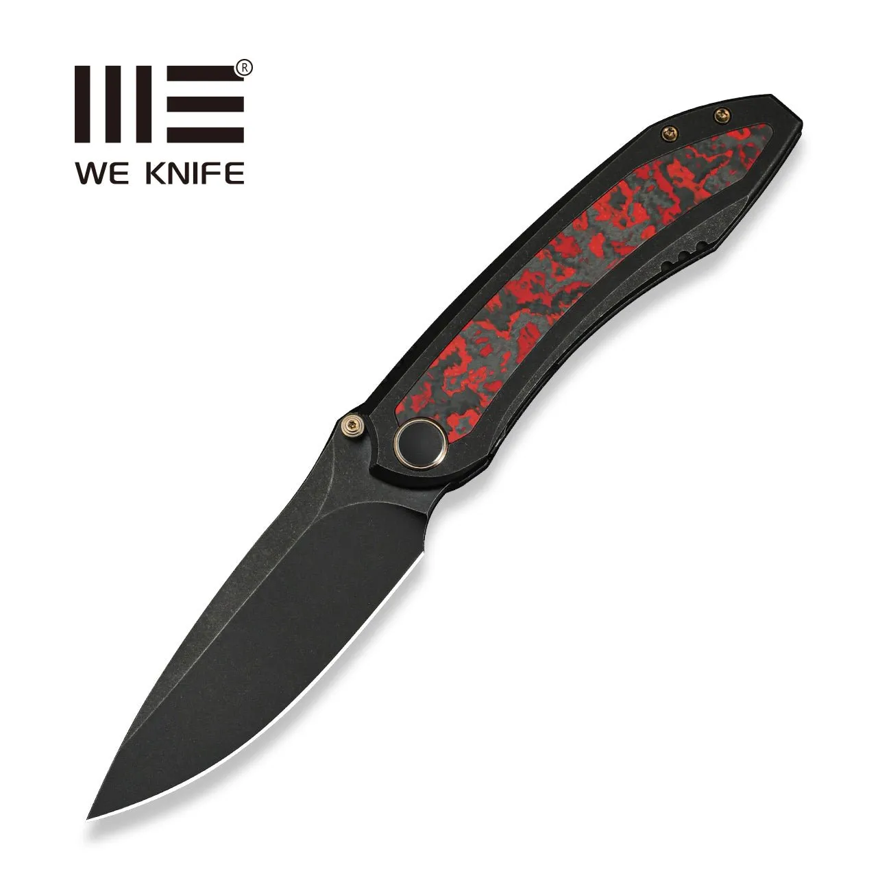 WEKNIFE Winsome Thumb Stud Knife Black Titanium Handle With Red & Black Lava Flow Fat Carbon Fiber Inlay (3.74" Black Stonewashed Bohler M390 Blade) WE23092 Sample1