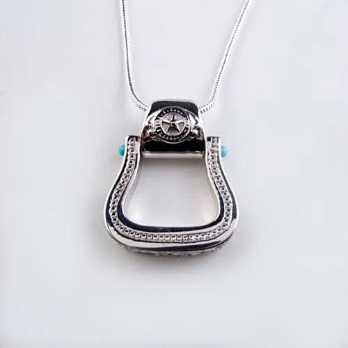 Western Stirrup Pendant Necklace Sterling Silver