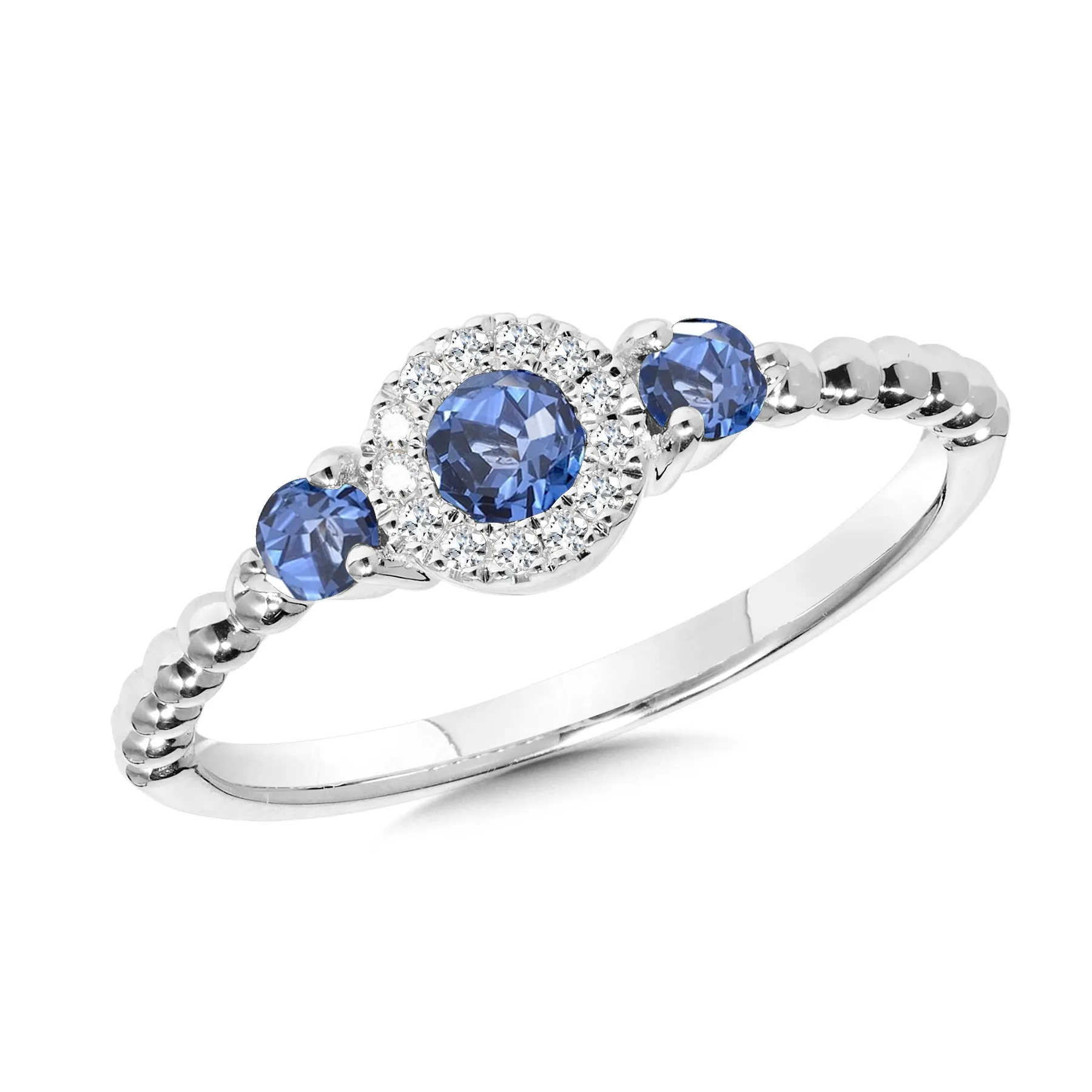 White Gold Round Sapphires Halo Style Ring