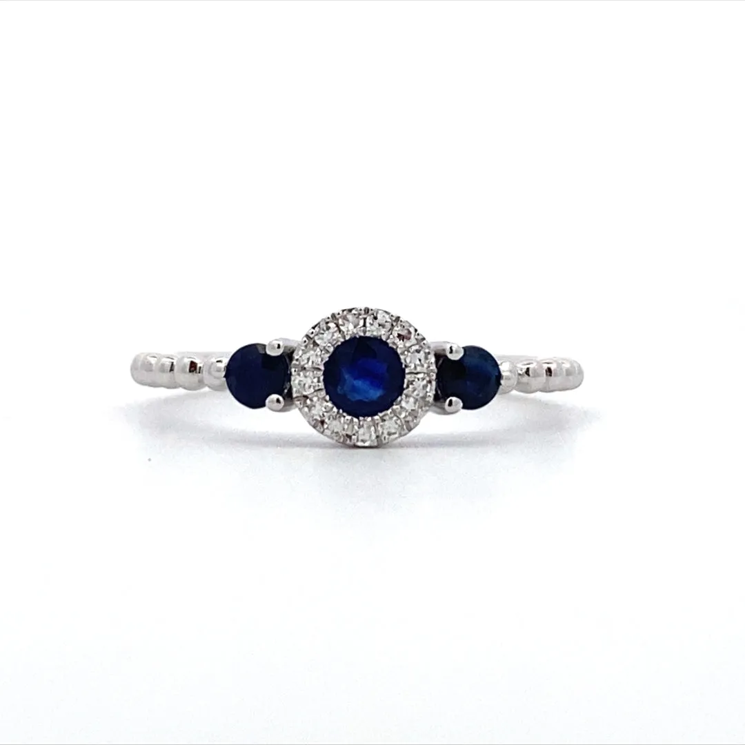 White Gold Round Sapphires Halo Style Ring