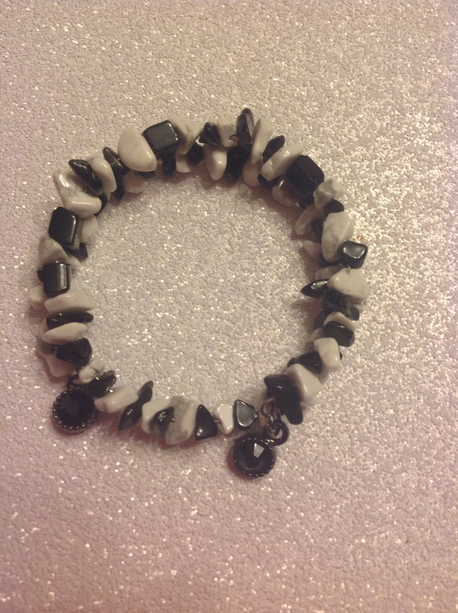 White turquoise and black tourmaline chip bracelet