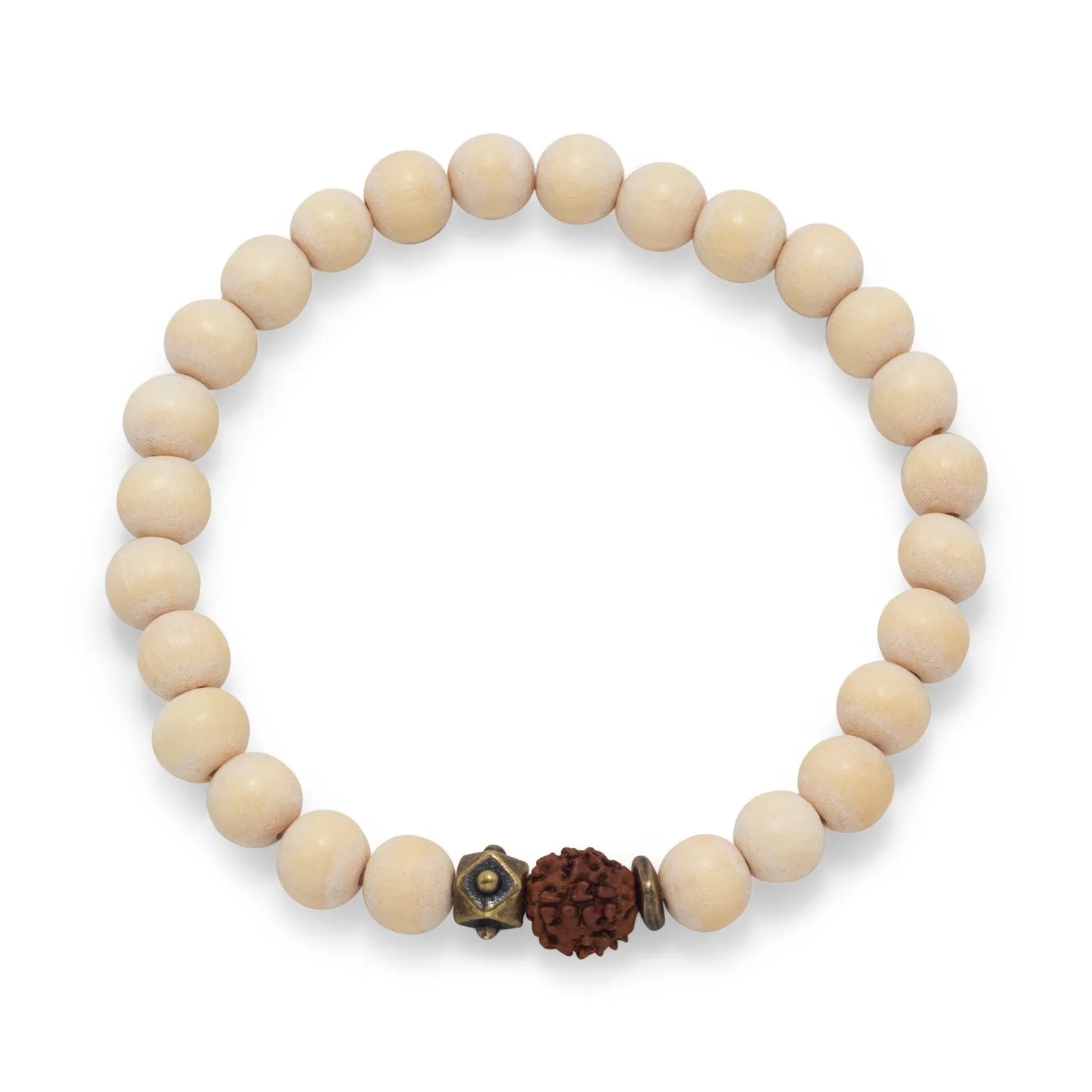 White Wood Bead Stretch Stackable Bracelet