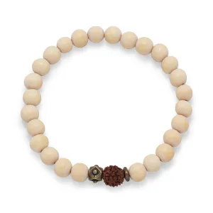 White Wood Bead Stretch Stackable Bracelet