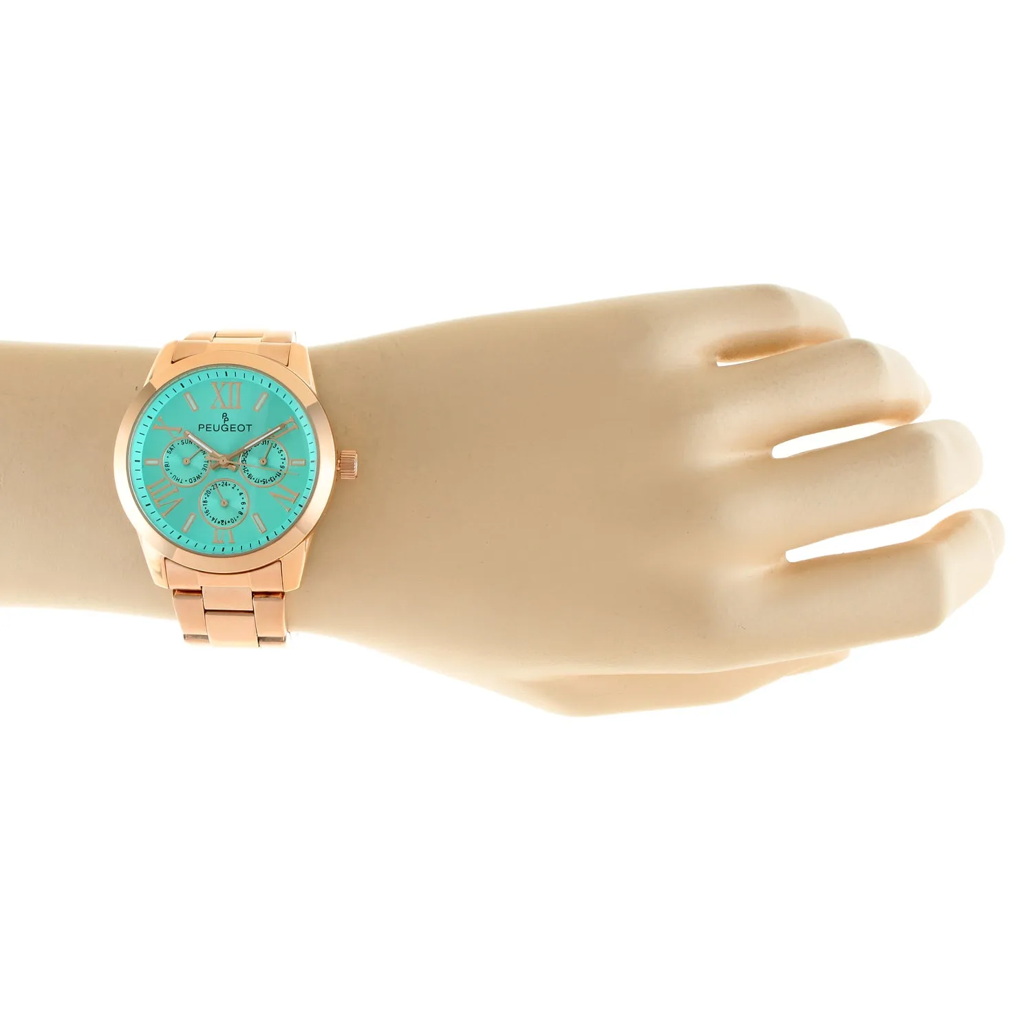 Women's Multi-Function Rose Gold Bracelet Watch with Turquoise Dial