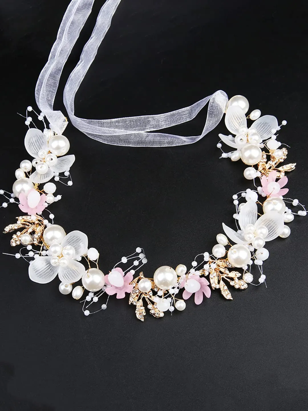 Yellow Chimes Bridal Hair Vine for Women and Girls Bridal Hair Accessories for Wedding Crown Headband Hair Accessories Wedding Jewellery for Women Floral Pearl Bridal Wedding Head Band Hair Vine for Girls