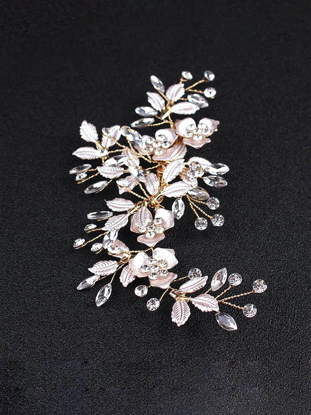 Yellow Chimes Bridal Hair Vine for Women and Girls Bridal Hair Accessories for Wedding Rosegold Headband Hair Accessories Wedding Jewellery for Women Floral Bridal Wedding Head band Hair Vine for Girls