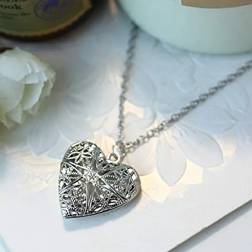 Yellow Chimes Chain Pendant for Women Silver Heart Pendant Glow-in-The-Dark Heart Locket Pendant for Girls and Women.