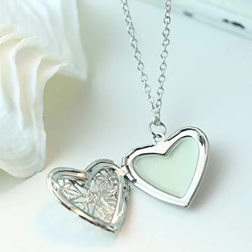 Yellow Chimes Chain Pendant for Women Silver Heart Pendant Glow-in-The-Dark Heart Locket Pendant for Girls and Women.