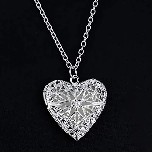 Yellow Chimes Chain Pendant for Women Silver Heart Pendant Glow-in-The-Dark Heart Locket Pendant for Girls and Women.