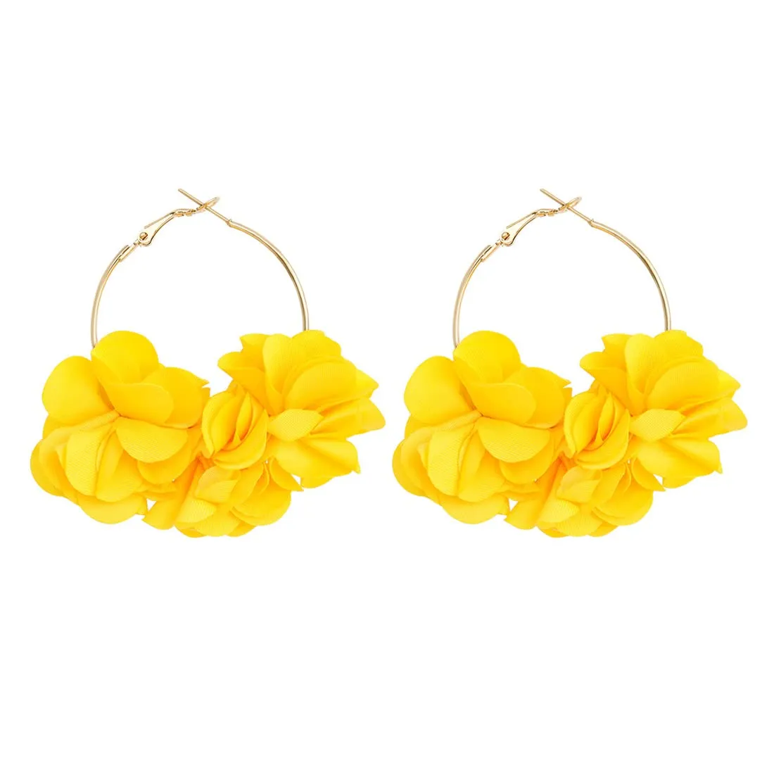 Yellow Chimes Hoop Earrings for Women Fashion Yellow Hoops Earrings | Chiffon Silk Handmade Floral Layered Petal Hoop Earrings for Girls | Birthday Gift for Girls & Women Anniversary Gift for Wife