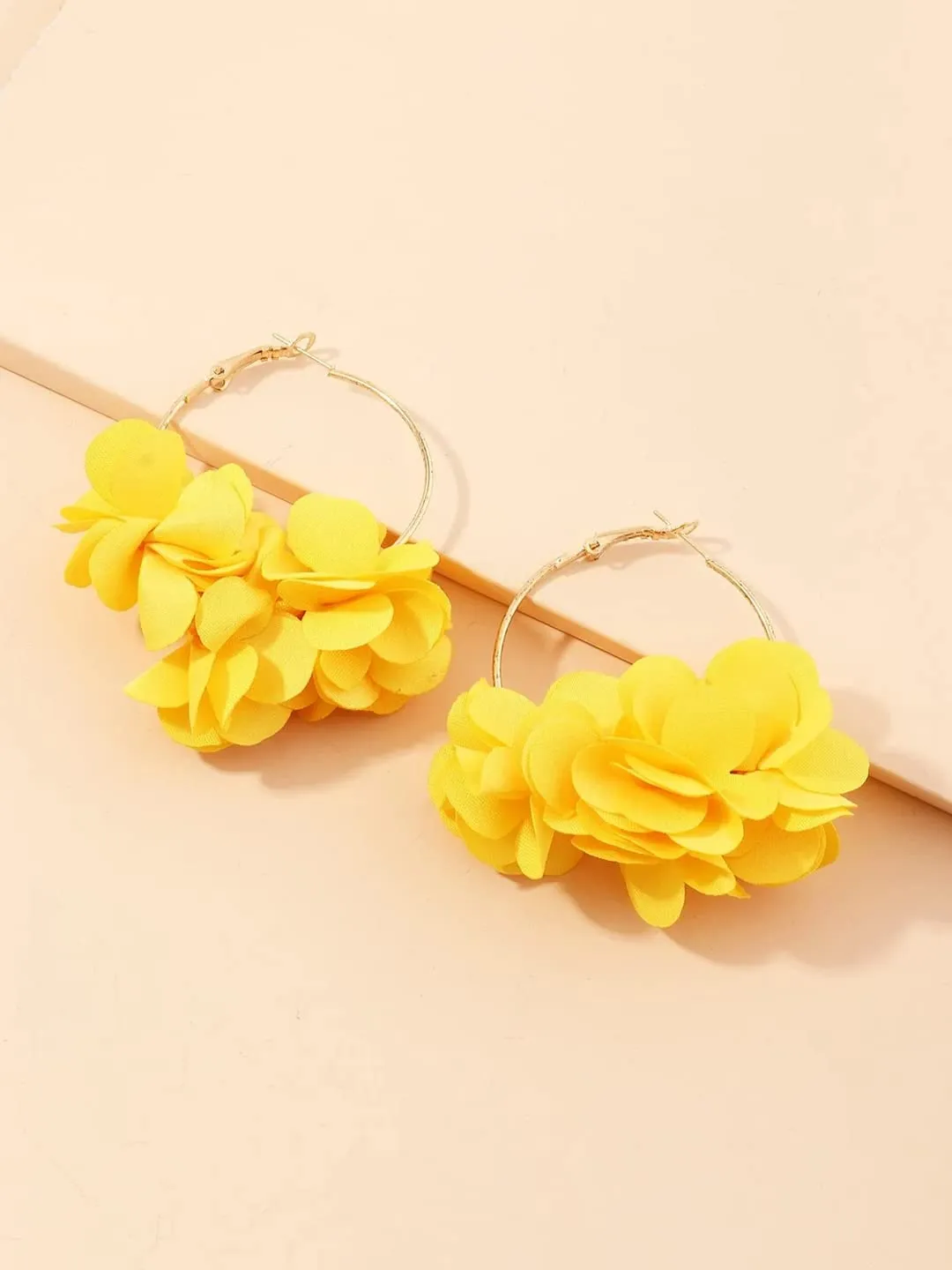 Yellow Chimes Hoop Earrings for Women Fashion Yellow Hoops Earrings | Chiffon Silk Handmade Floral Layered Petal Hoop Earrings for Girls | Birthday Gift for Girls & Women Anniversary Gift for Wife