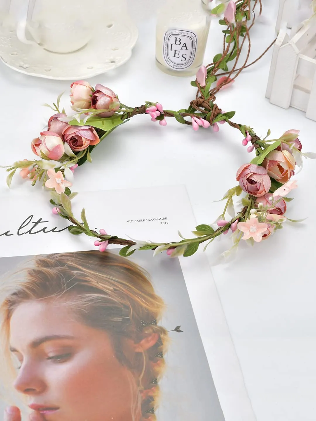 Yellow Chimes Tiara for Women and Girls Floral Hair Vine for Women Pink Bridal Hair Vine Tiara Headband Hair Accessories Wedding Jewellery for Girls and Women Bridal Hair Accessories for Wedding.